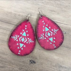 Pink & Turquoise Leather Earrings